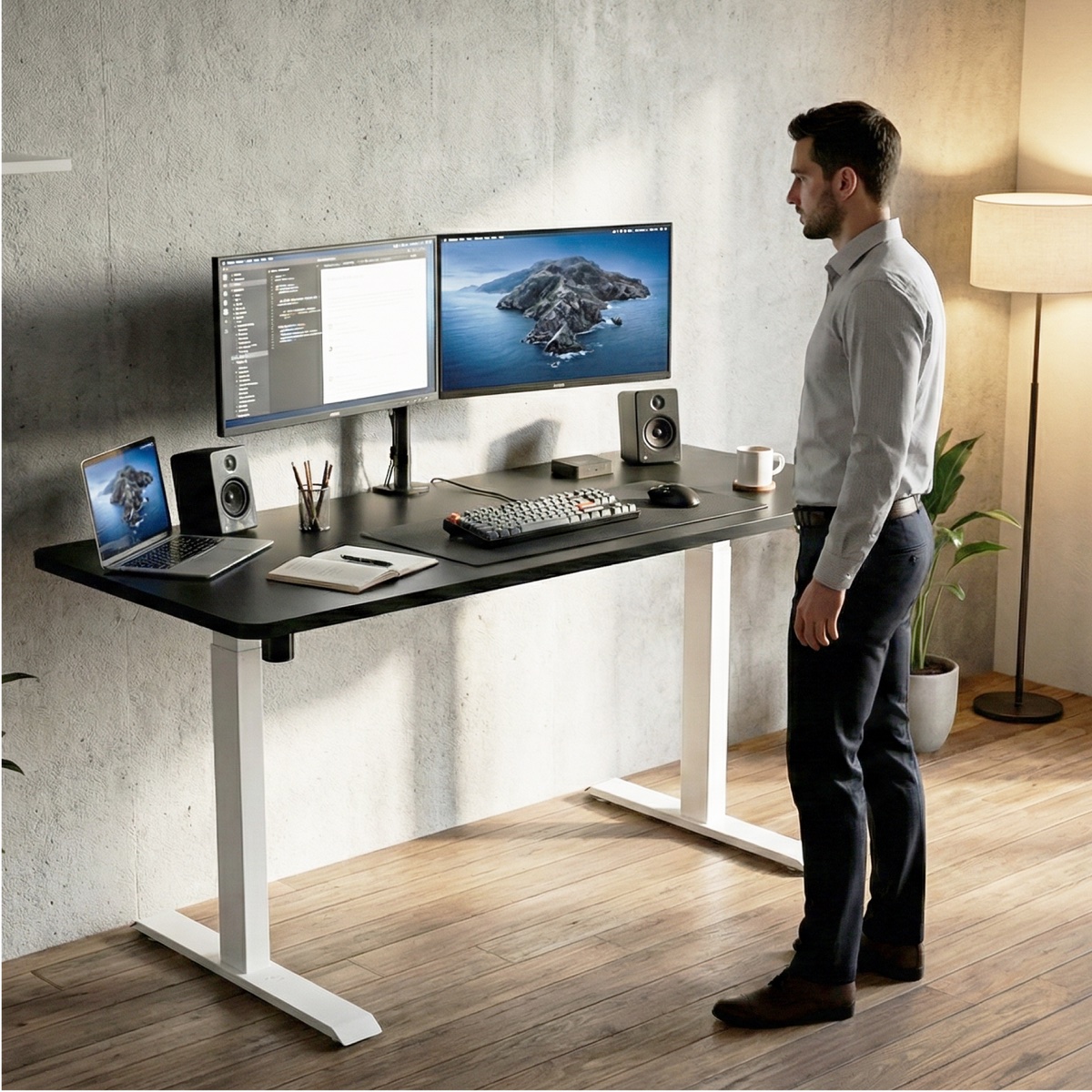 Mesa com Regulagem de Altura Elétrica Misch Branca + Tampo 160cm